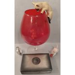Vintage Retro Parcel of Items Includes Babcock & Wilcox Card Box & Cat Mouse Brandy Glass. Part of a