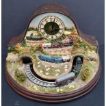 Vintage Collectable Novelty Train Clock On the hour trains appear . Measures 10 inches wide by 6