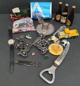 Vintage Retro Parcel of Assorted Items Includes Belt Buckle Miniature Beer Bottles Etc. Part of a