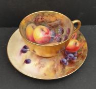 Antique Royal Worcester Cabinet Cup & Saucer Hand Painted Fruit Design Signed H Price. Saucer