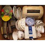 Vintage Retro Banana Box of Assorted Items Includes Ceramics Pottery Radio Model Rail and Clock