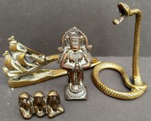 Antique Vintage Parcel of Brass and Bronze Items Includes Hindu God Figure Hanuman. The Hanuman