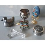 Vintage Retro Assortment of Pewter Beadwork Elephant Figure and Glass Knife Rests. Part of a