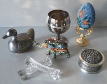 Vintage Retro Assortment of Pewter Beadwork Elephant Figure and Glass Knife Rests. Part of a