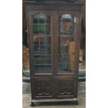 Antique Vintage Large Hardwood Glazed Bookcase 6 feet tall with Lower Storage Cupboard . Measures 10