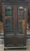 Antique Vintage Large Hardwood Glazed Bookcase 6 feet tall with Lower Storage Cupboard . Measures 10