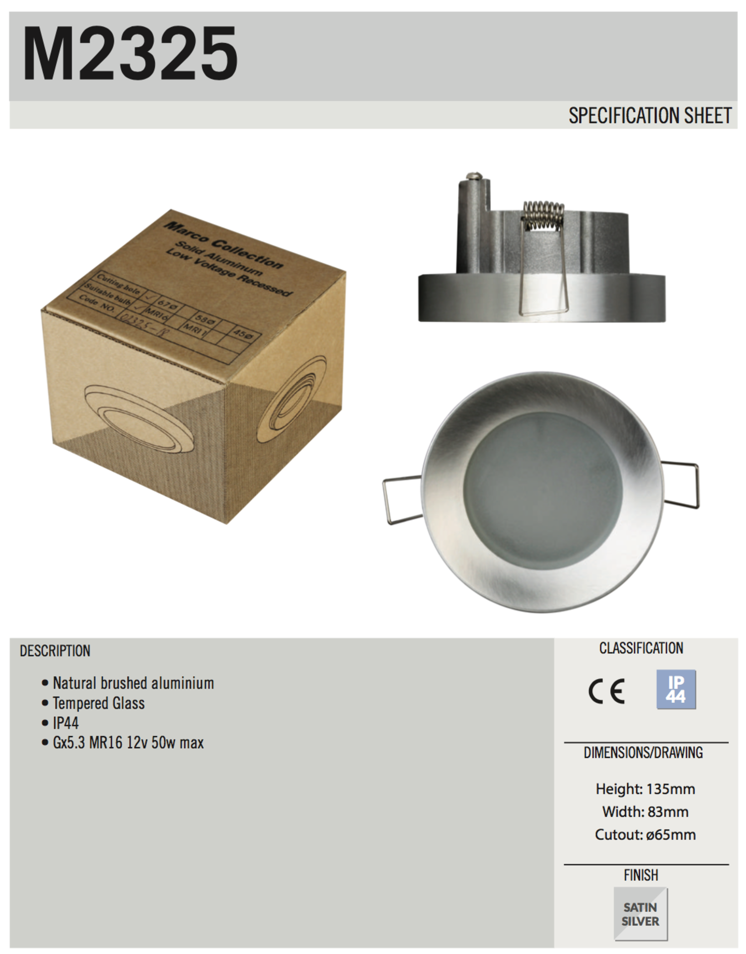 Natural Aluminum IP44 Tempered Glass MR16 50w Downlight - Image 5 of 5