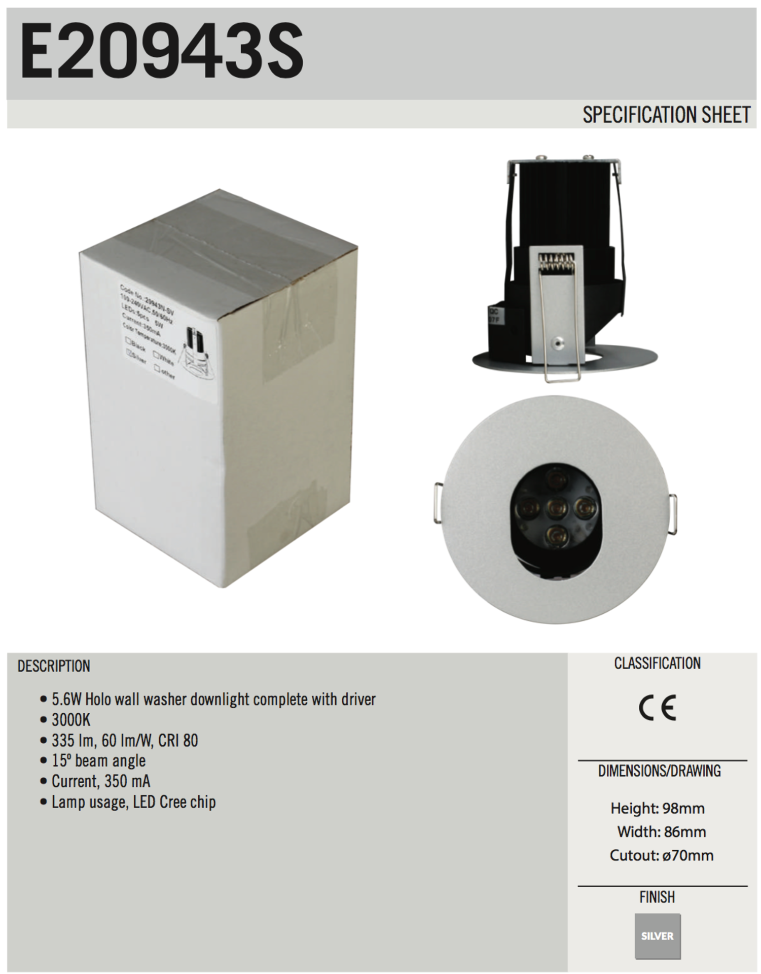 5.6W LED Holo Wall Washer Downlight 3000K W/driver - Image 4 of 4