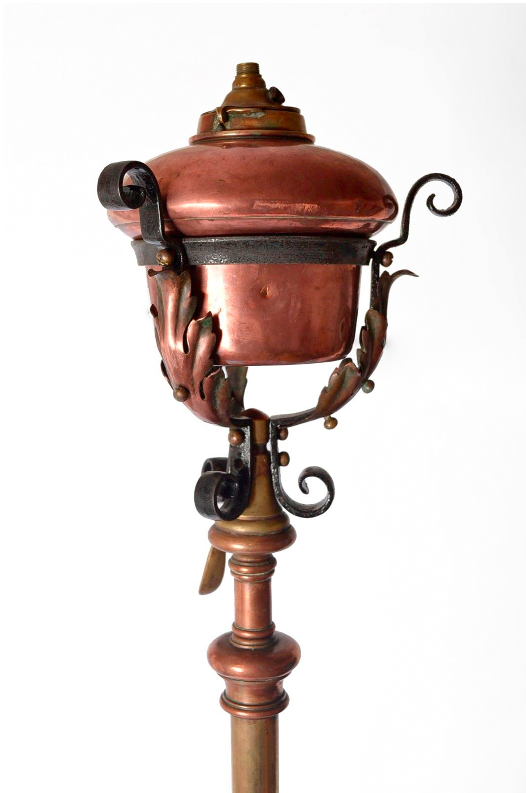Rare Victorian Brass Copper & Wrought Iron Piano Standard Lamp - Image 3 of 3