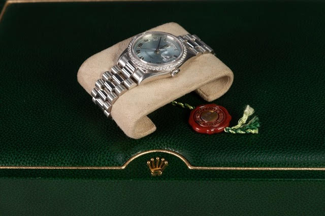 Men’s Platinum Rolex DayDate with Factory Set Roman Numeral Dial and Factory Set Diamond Bezel 36MM - Image 12 of 12