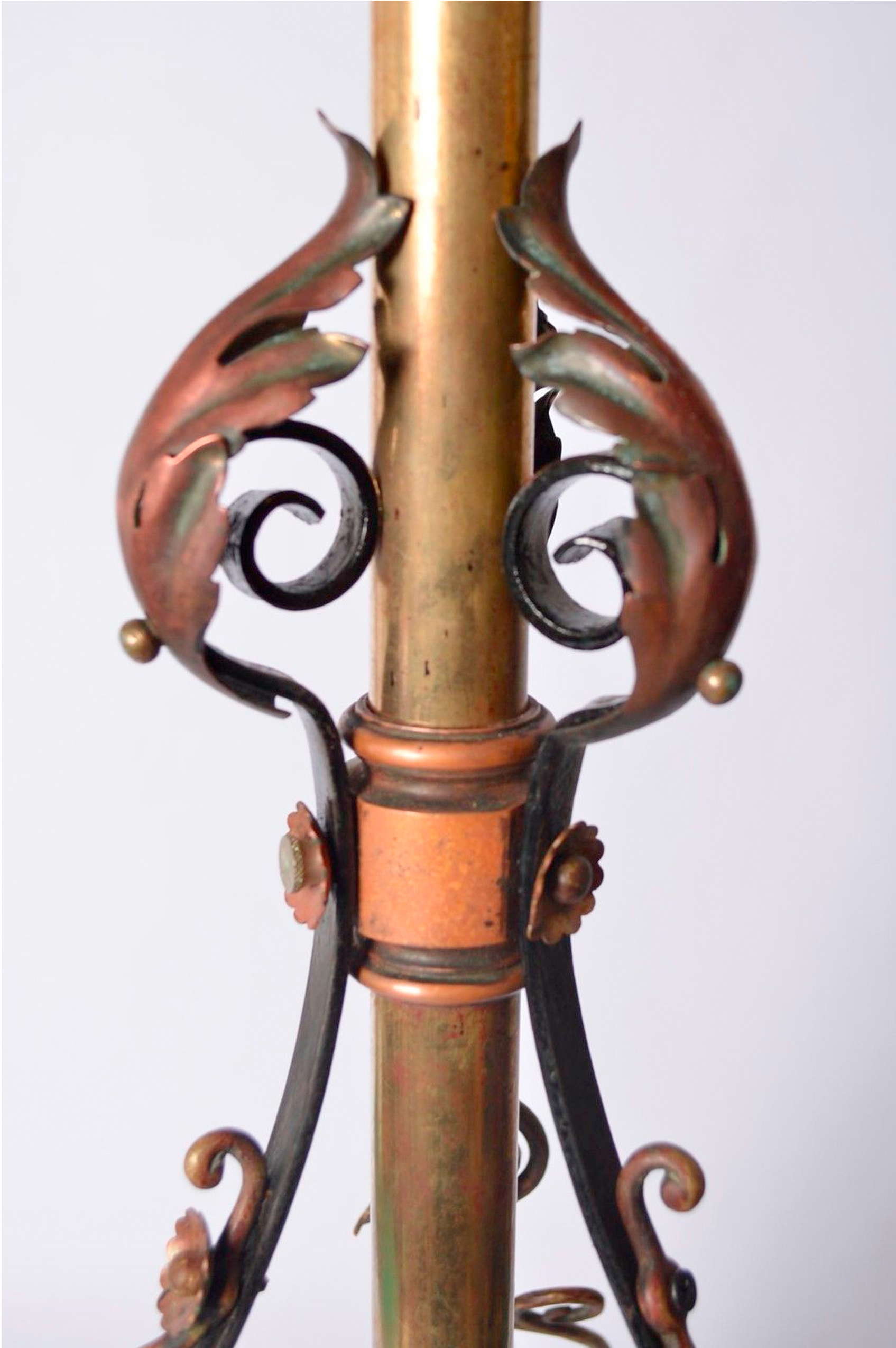 Rare Victorian Brass Copper & Wrought Iron Piano Standard Lamp - Image 2 of 3