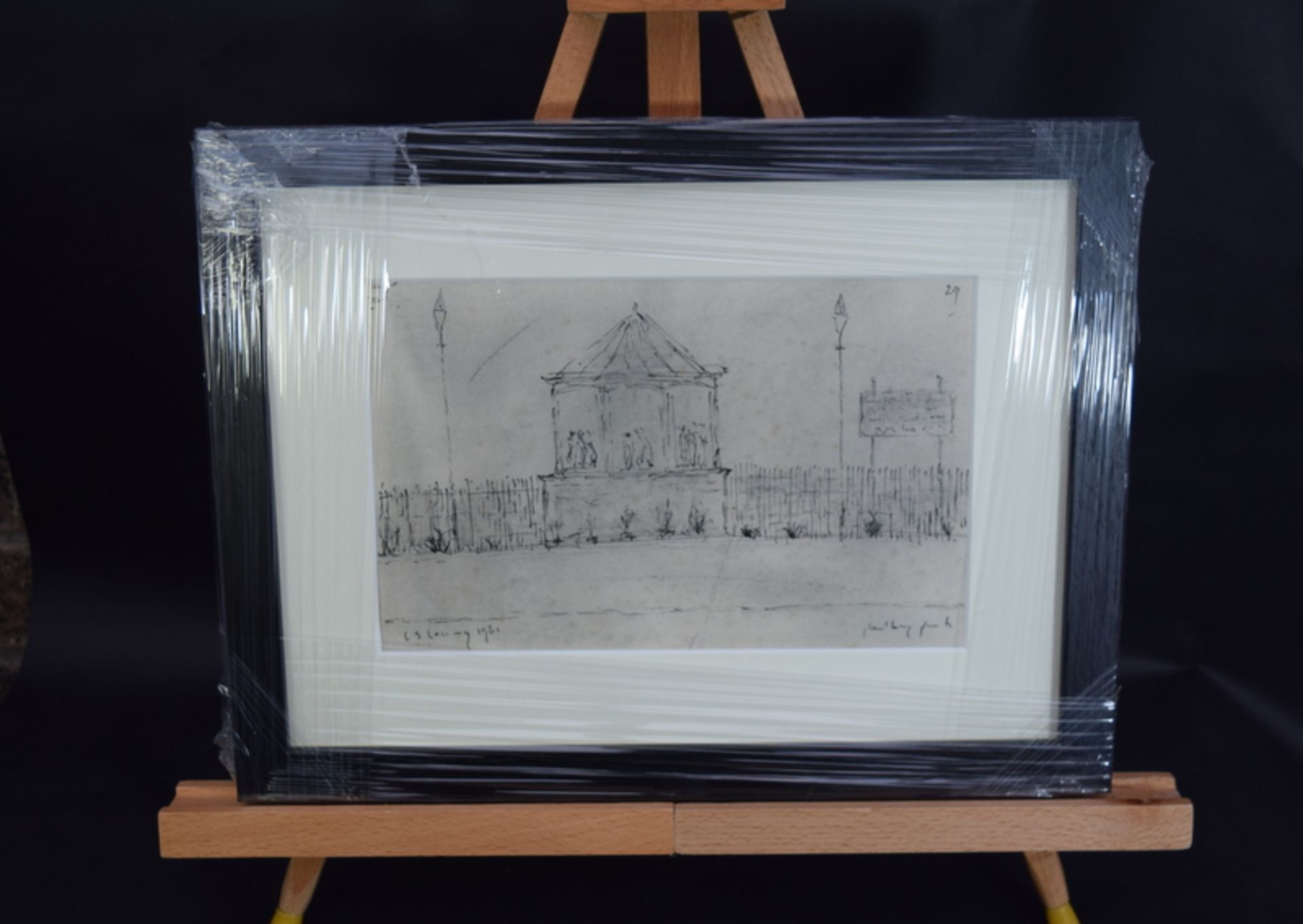 L.S.Lowry Signed Peel Park Bandstand. Dated 1961 ink on sketch pad paper. - Image 2 of 7