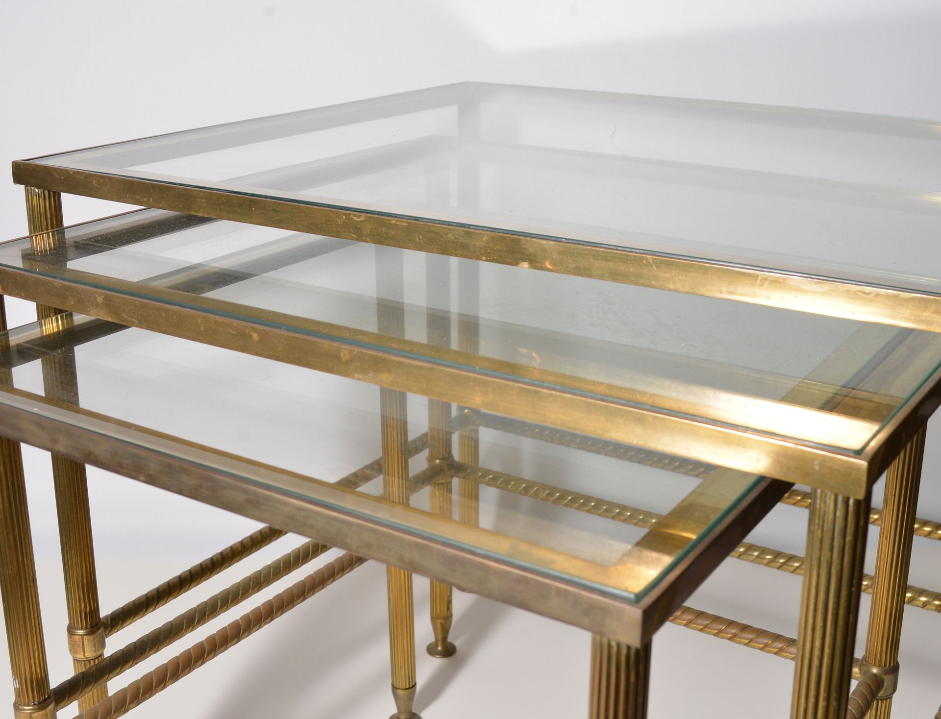 French Glass Top Brass Nest of Tables