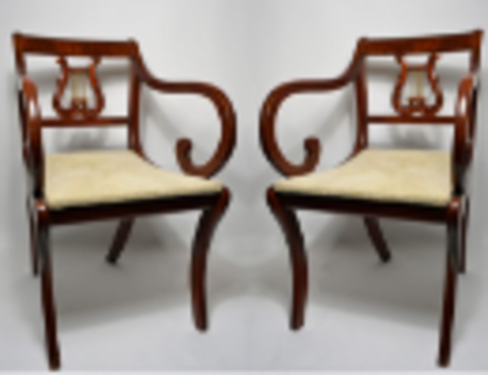 Pair of Mahogany Regency Style Lyre Back Elbow Chairs c.1910