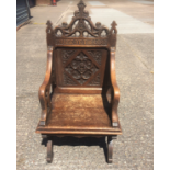 Antique Bishop’s chair with the inscription PRAISE YE THE LORD by Jones and Willis, Birmingham