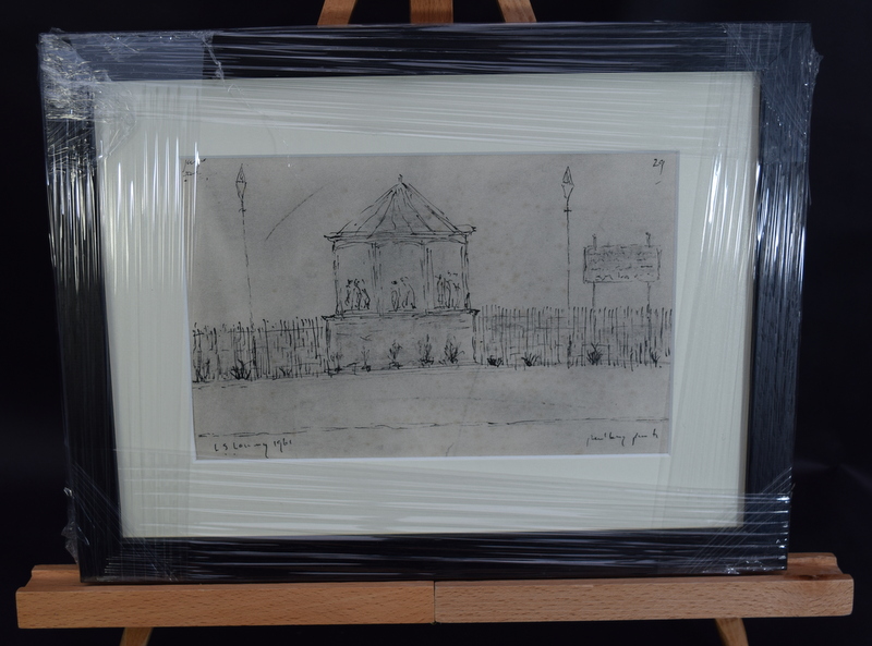 L.S.Lowry Signed Peel Park Bandstand. Dated 1961 ink on sketch pad paper. - Image 3 of 7