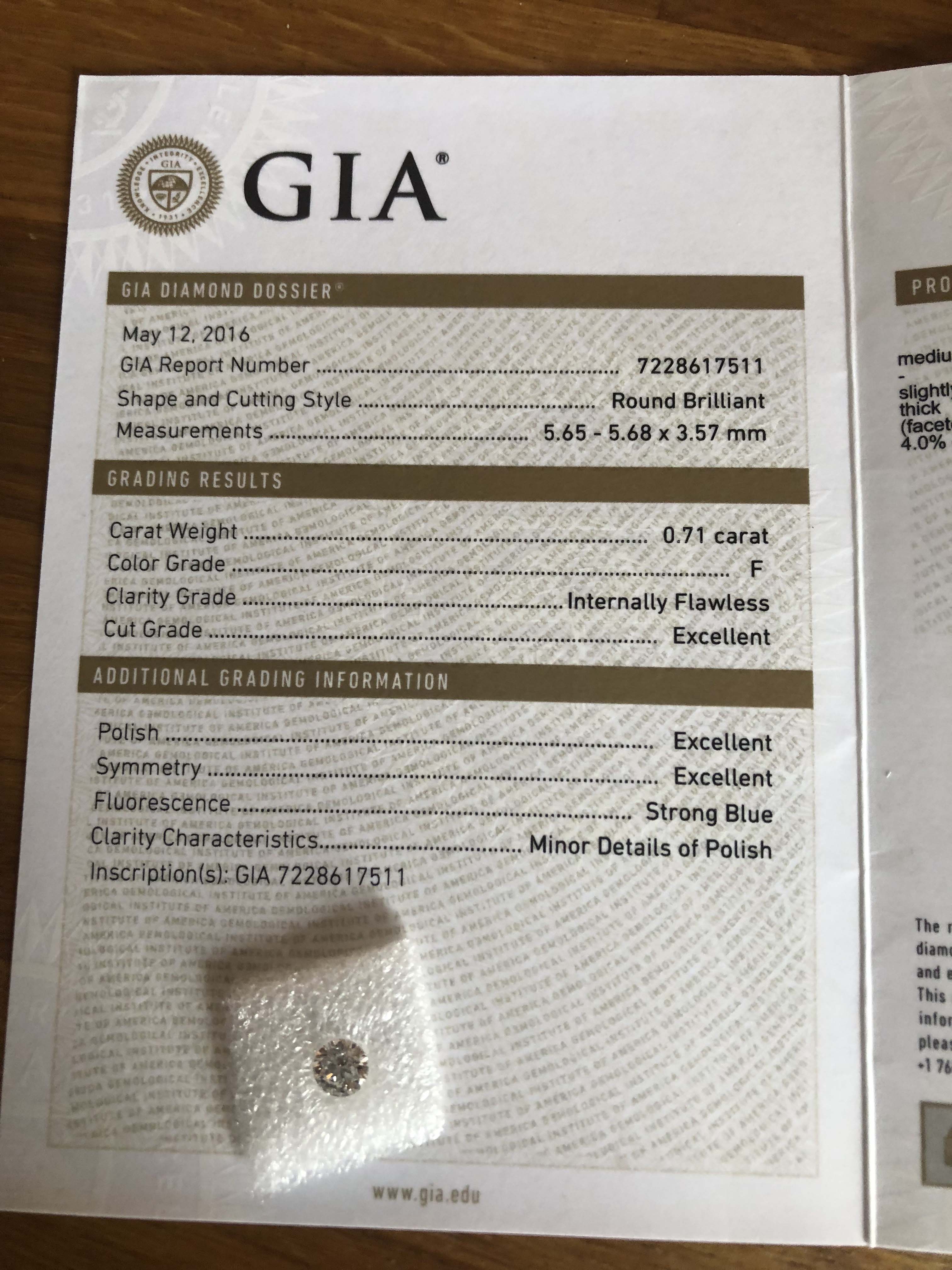 0.71 Carat, GIA Certified, Natural IF Diamond - Image 4 of 5