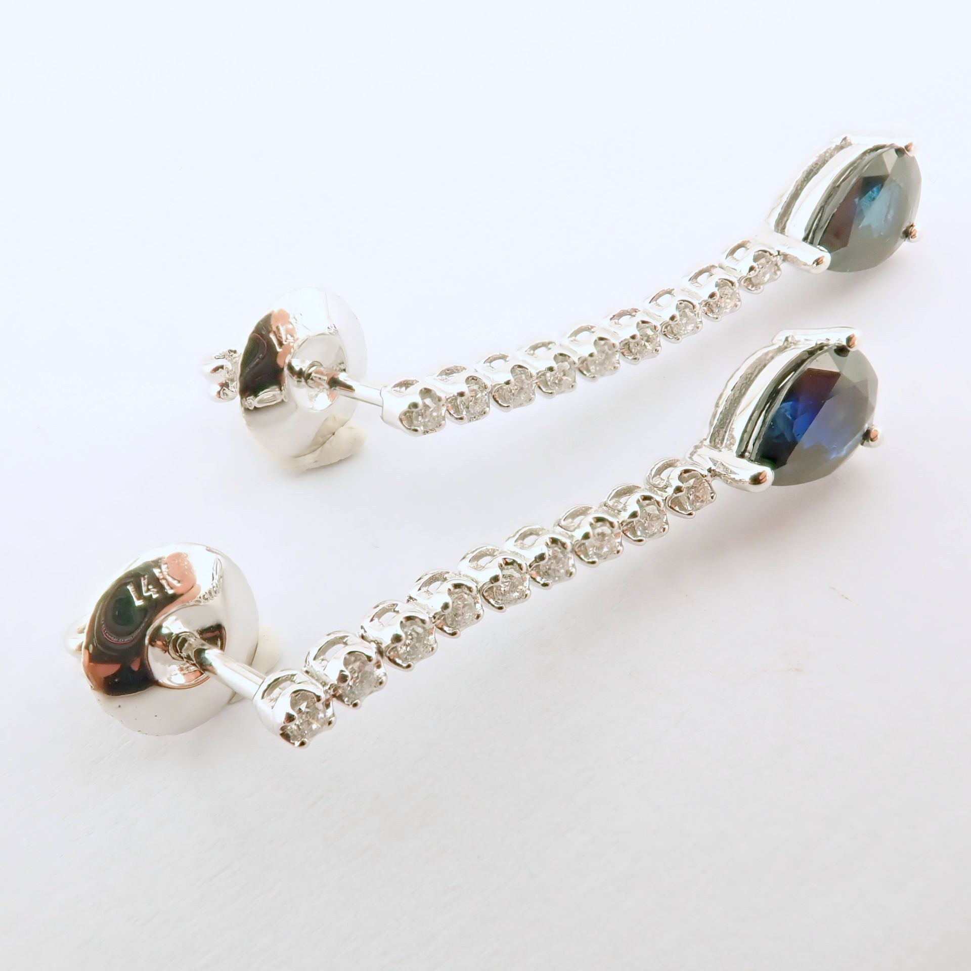 14K White Gold Diamond and Sapphire Earring - Image 6 of 7