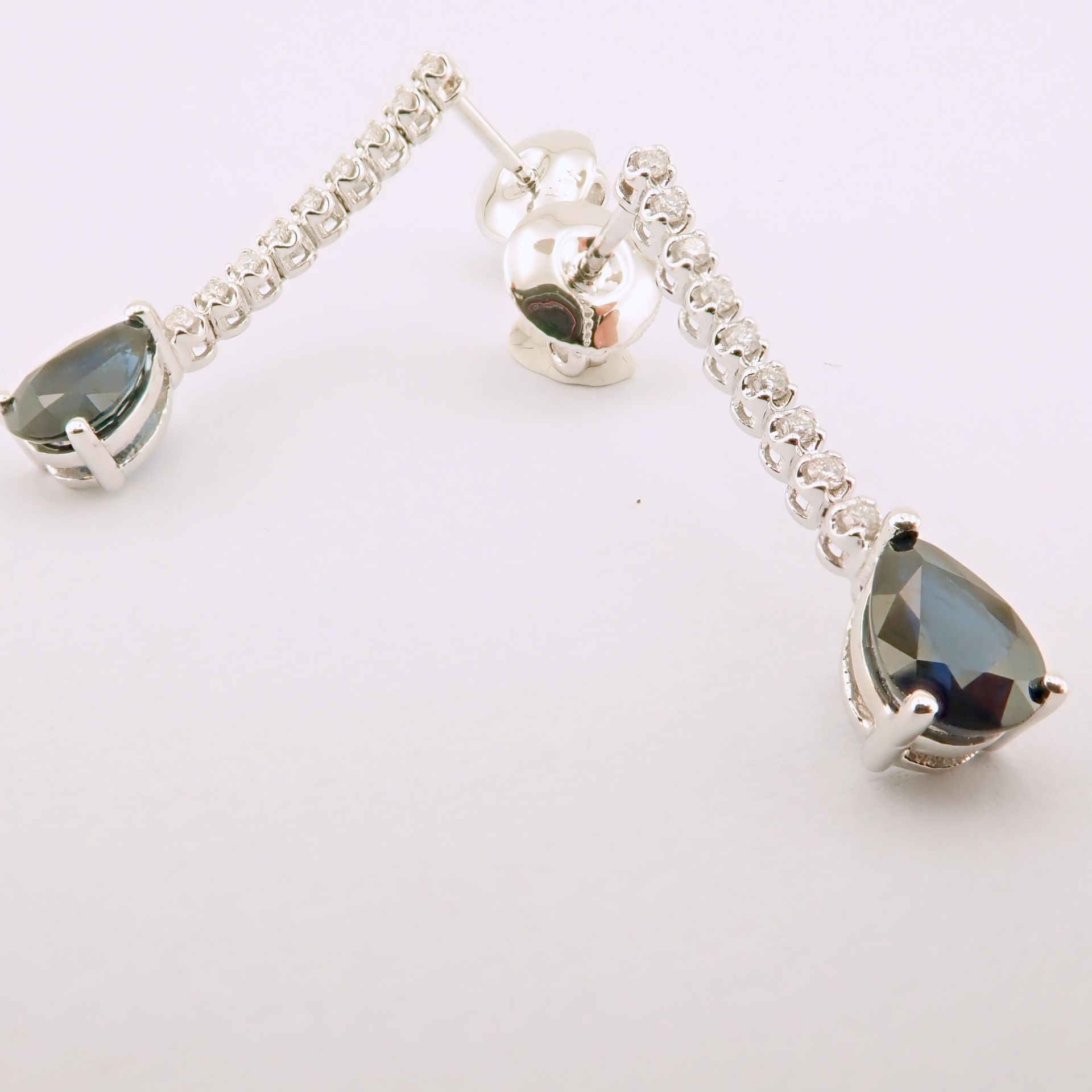 14K White Gold Diamond and Sapphire Earring - Image 2 of 7