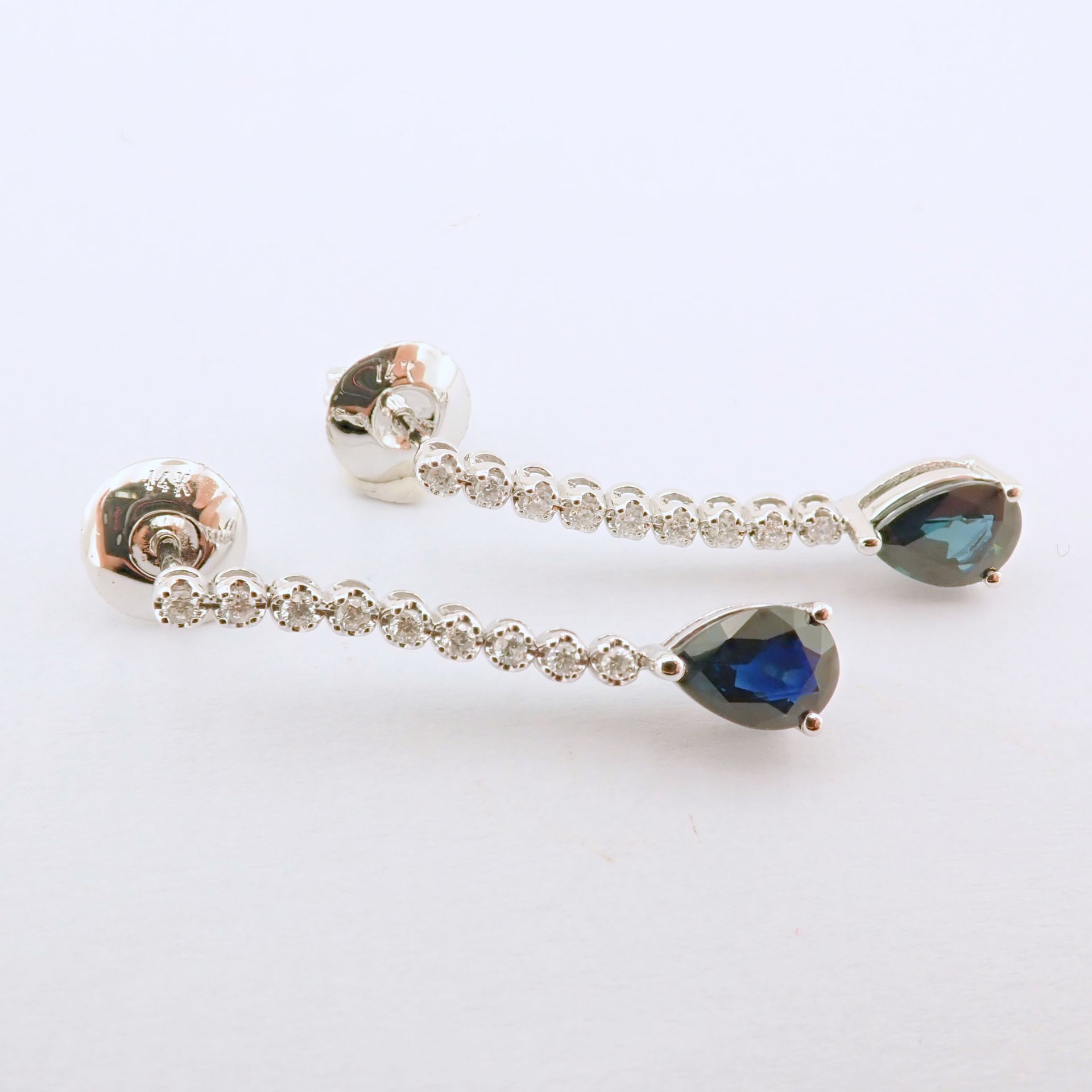 14K White Gold Diamond and Sapphire Earring - Image 5 of 7