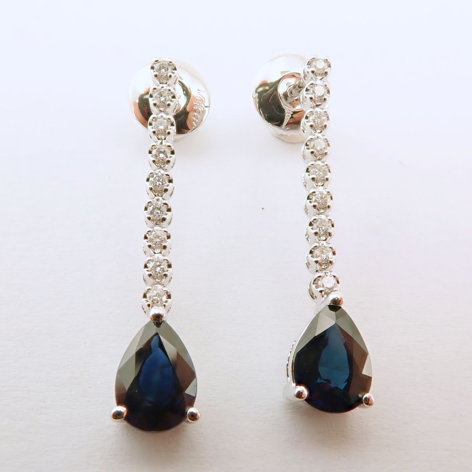 14K White Gold Diamond and Sapphire Earring - Image 7 of 7