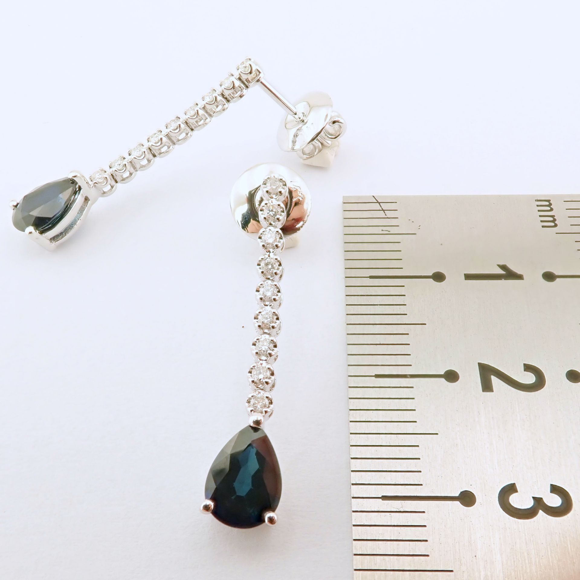 14K White Gold Diamond and Sapphire Earring - Image 3 of 7