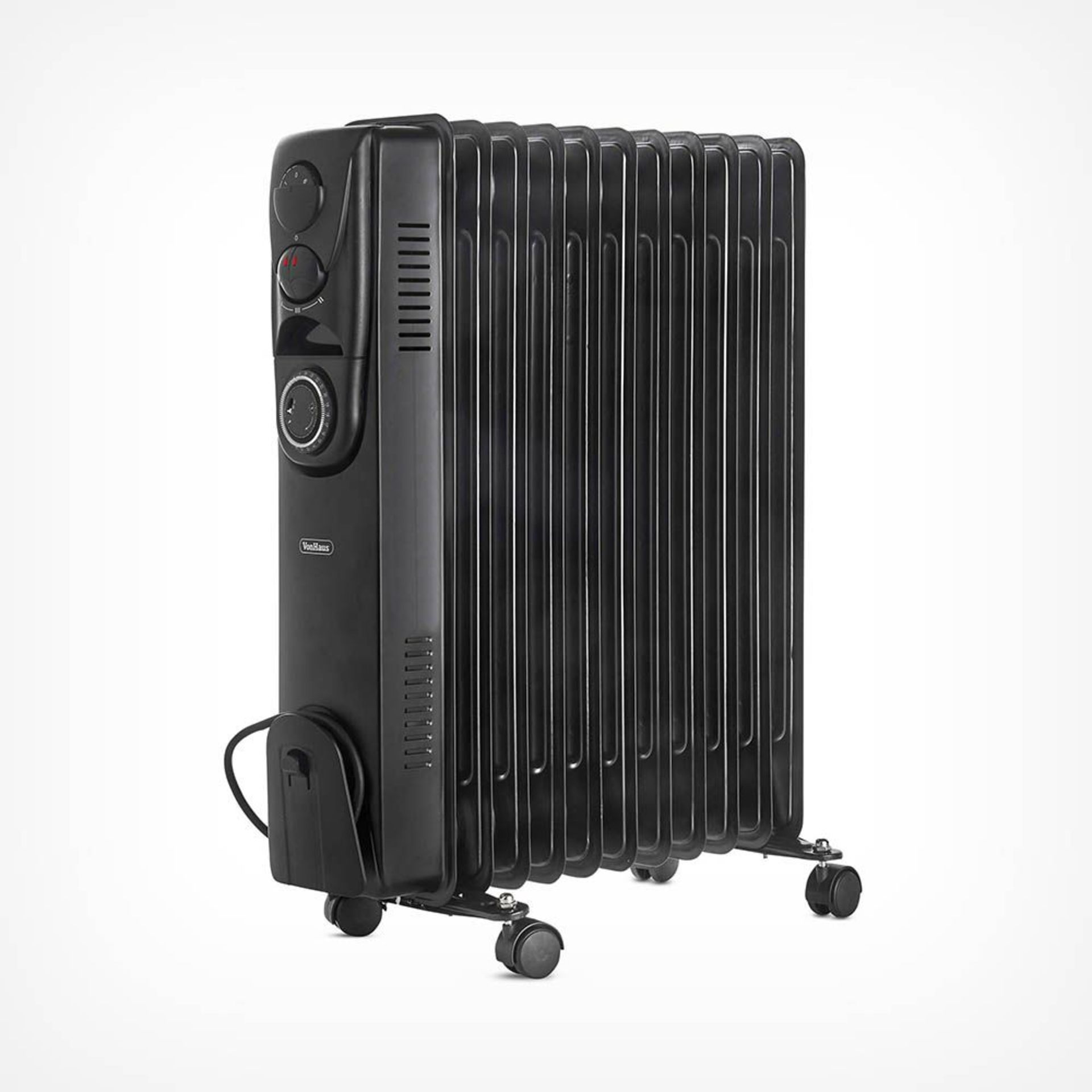 11 Fin 2500W Oil Filled Radiator - Black 2500W radiator with 11 oil-filled fins for heating mid to