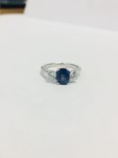 Platinum Sapphire Diamond three stone ring,7mm*5mm 1.10ct natural Kantanaburi Sapphire ,0.40ct