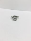 18ct white gold Halo style Diamond ring,0.50ct brilliant cut centre,H colour si clarity,0.25ct