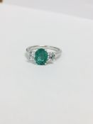 Platinum Emerald Diamond three stone Ring,8mm*7mm natural Emerald (Zambian),0.40ct Brilliant cut