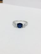 Platinum Diamond Sapphire three stone ring,6mm 0.75ct Natural Sapphire,0.40ct Brilliant cut diamonds