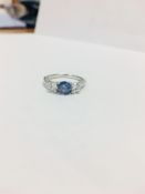 Platinum Sapphire (Ceylon) Diamond three stone Ring,6mm 1ct Ceylon Sapphire natural,0.40ct Brilliant