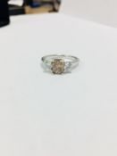 Platinum Cognac Diamond Three stone ring,1.02ct Cognac natural untreated i2 clarity diamond,0.40ct