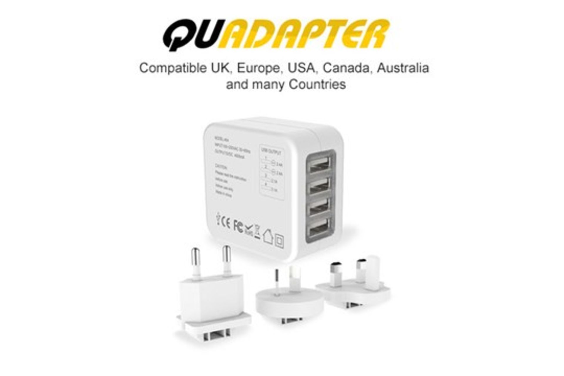 50x Quadapter - The Worldwide Universal Travel Adapter! 4 USB Ports - Image 9 of 12