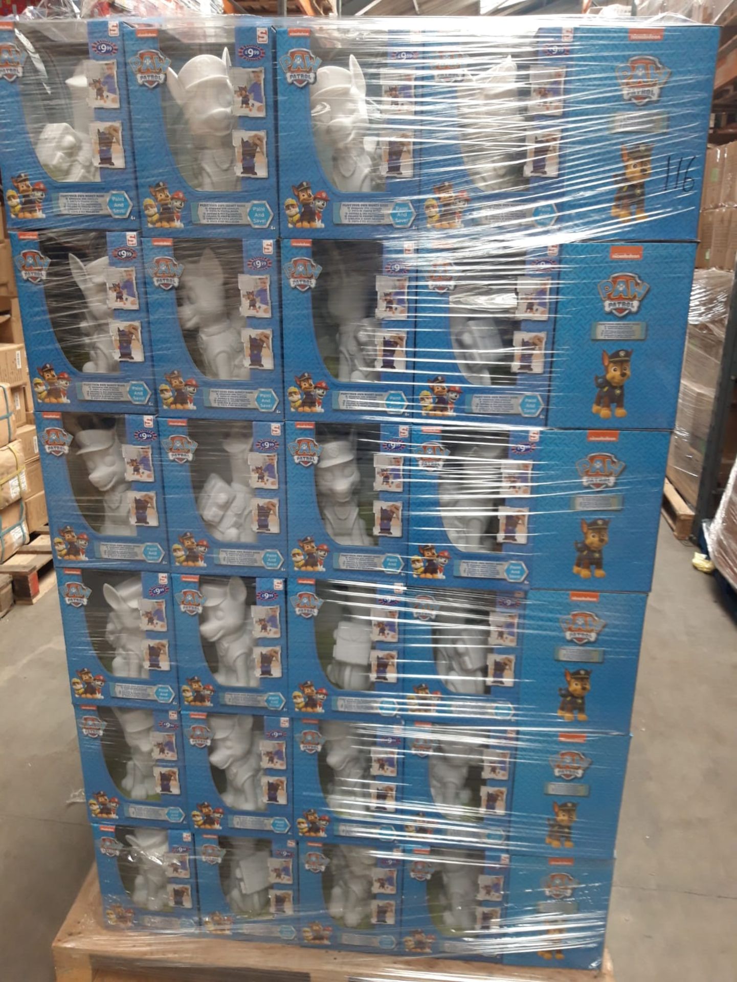 Pallet To Contain 100x New Paw Patrol Paint Your Own Money Bank. Rrp £9.99 Each (B&M).