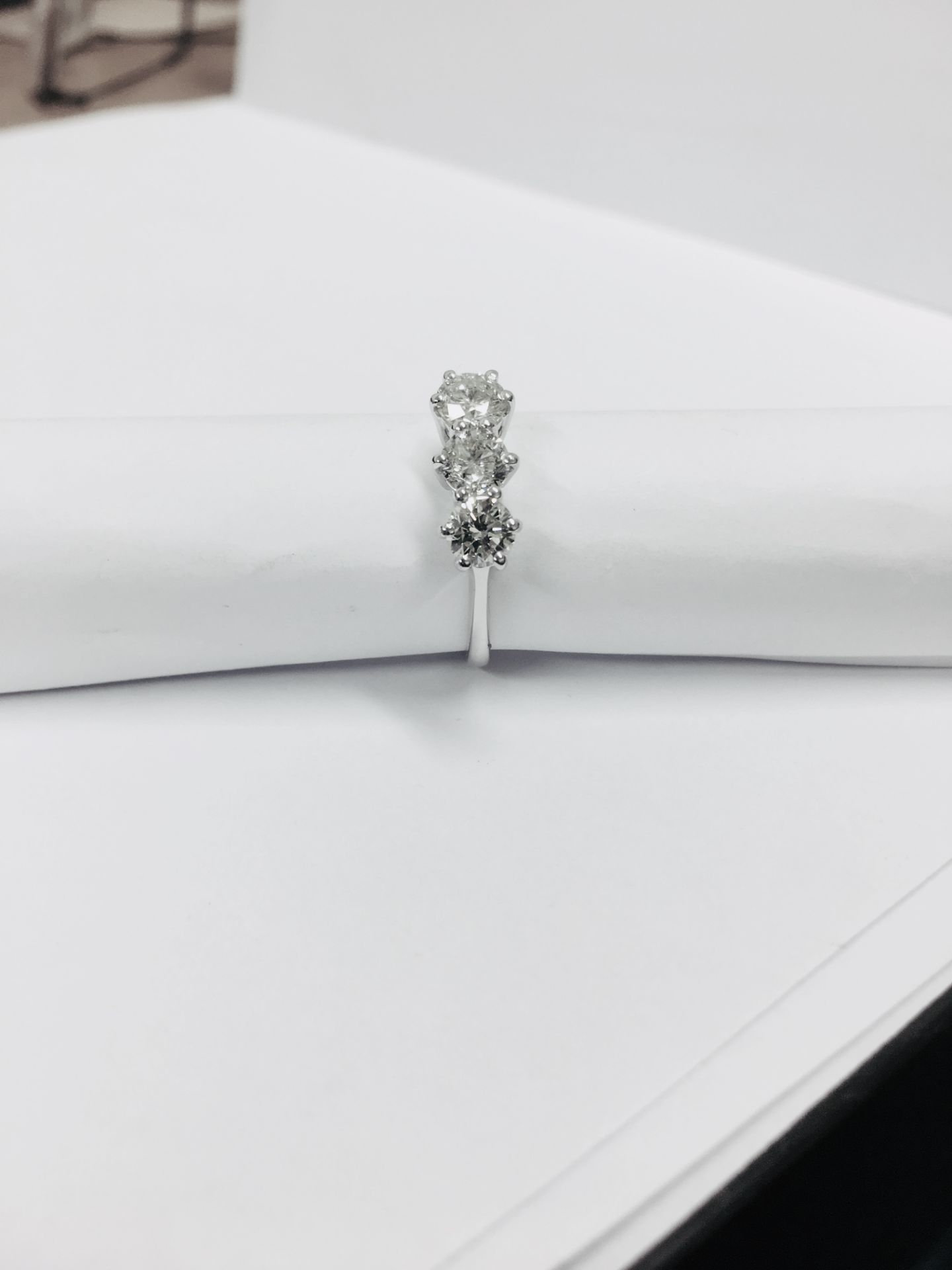 1.55ct diamond trilogy ring. 3 brilliant cut diamonds I colour, si1 clarity. Set in 18ct white - Image 7 of 7