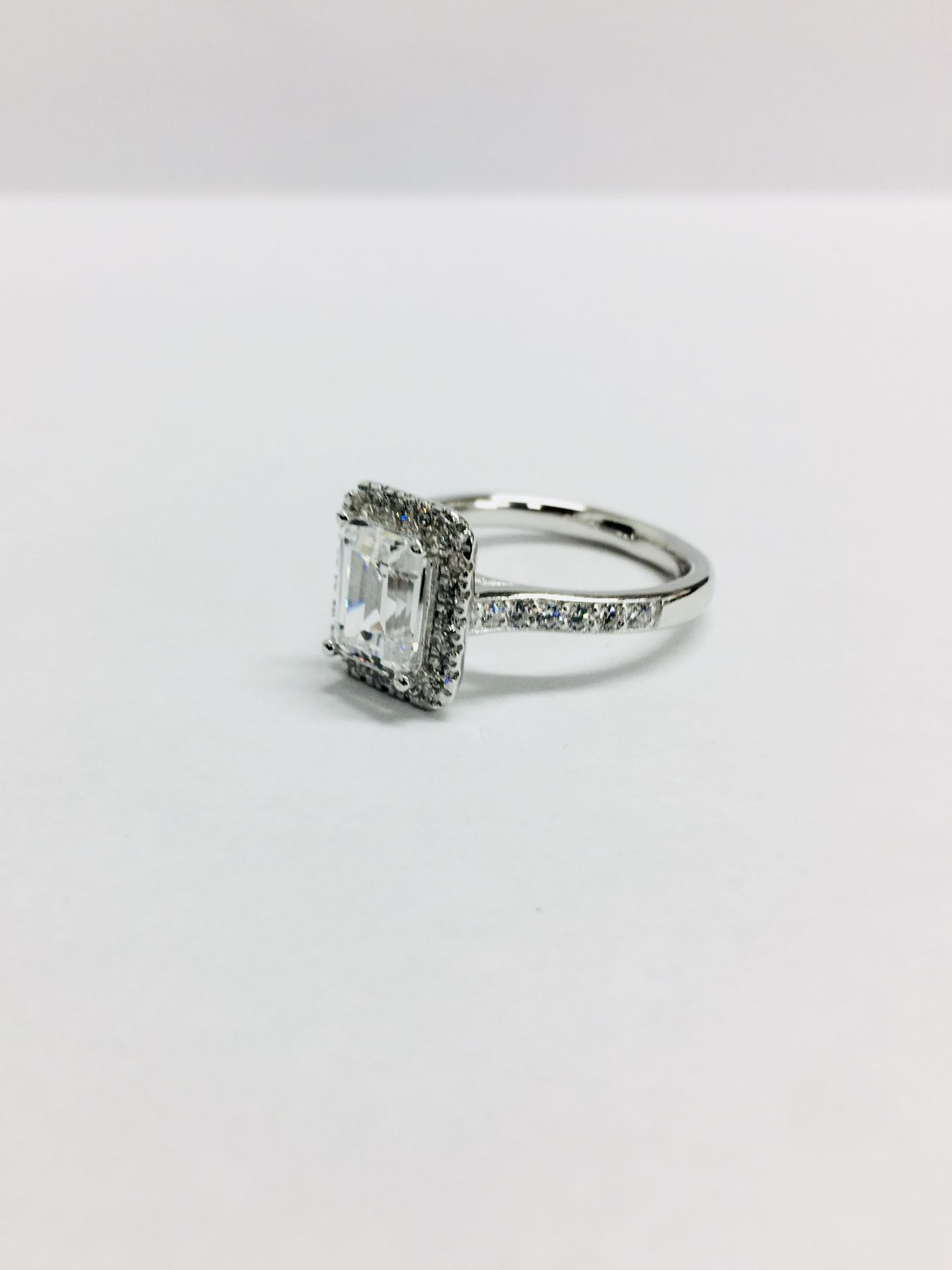 1.2ct diamond solitaire ring set with an emerald cut diamond, H colour and S1 clarity. Set in a - Image 3 of 8