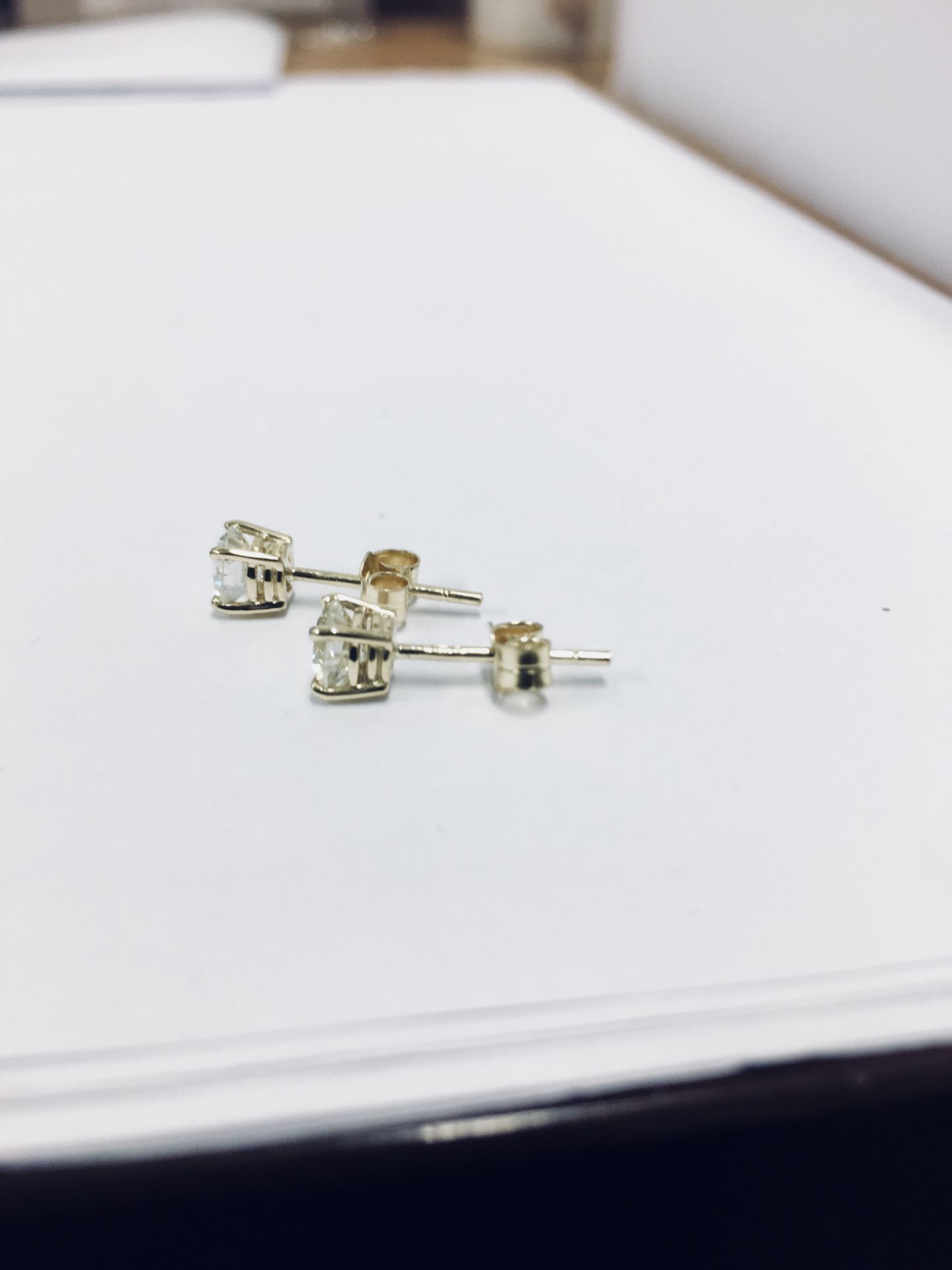 1.40ct Diamond solitaire earrings set with brilliant cut diamonds, I colour i2 clarity. Four claw - Image 2 of 4