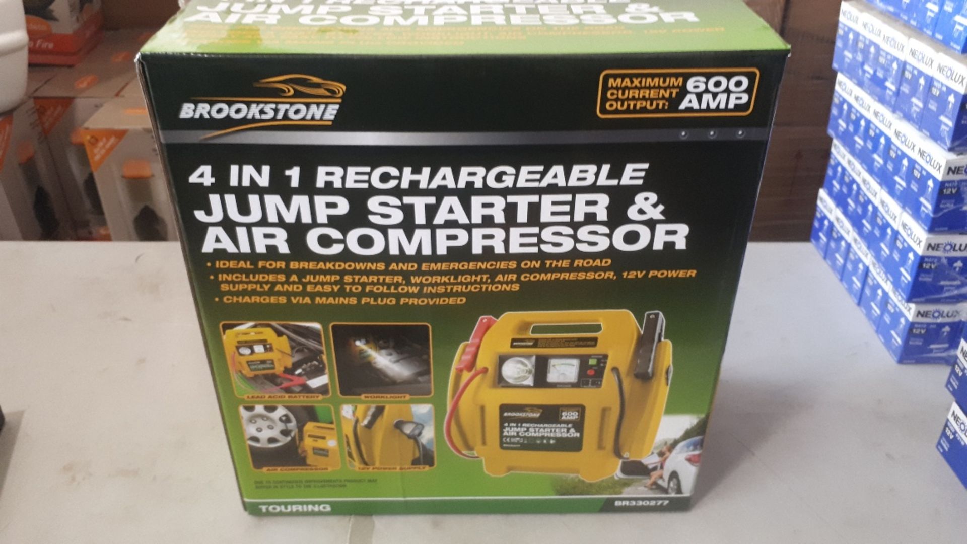 Brookstone 4in1 rechargable jump starter and air compressor
