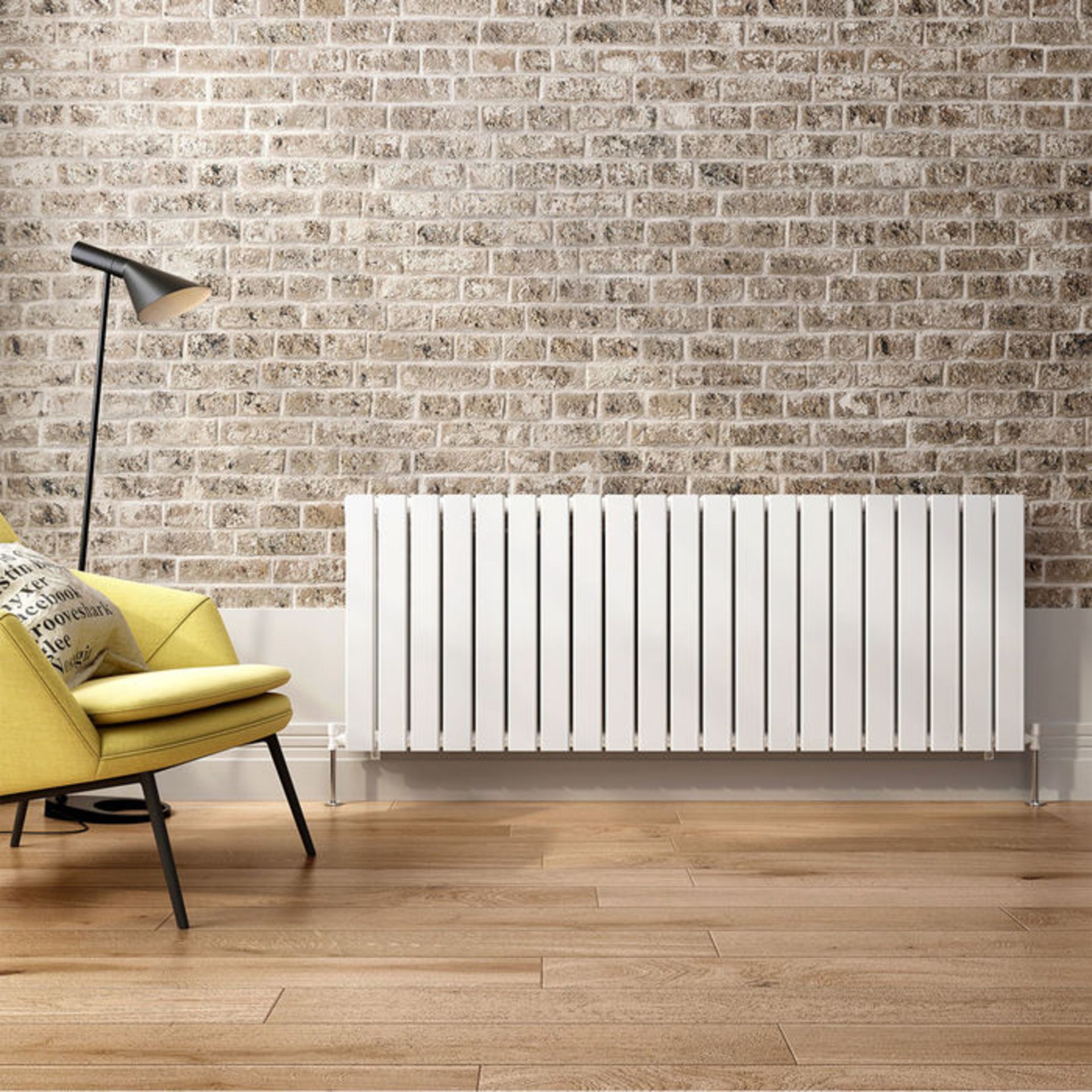 (PT8) 600x1596mm Gloss White Double Flat Panel Horizontal Radiator. RRP £499.99. Engineered under - Image 2 of 5