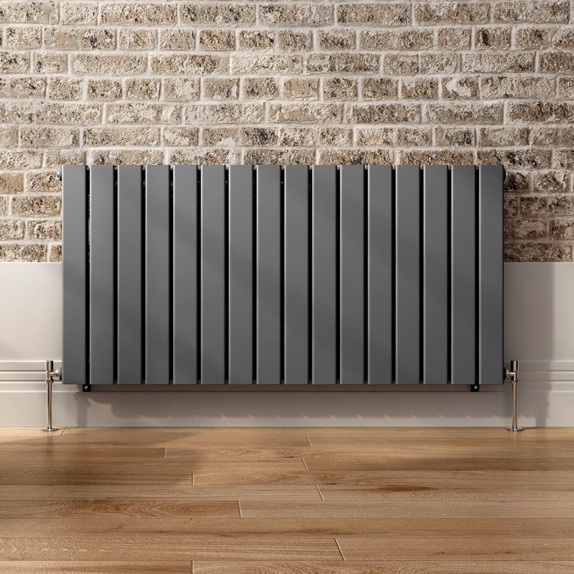 (PT57) 600x1210mm Anthracite Double Flat Panel Horizontal Radiator. RRP £549.99. Made with low - Image 5 of 6