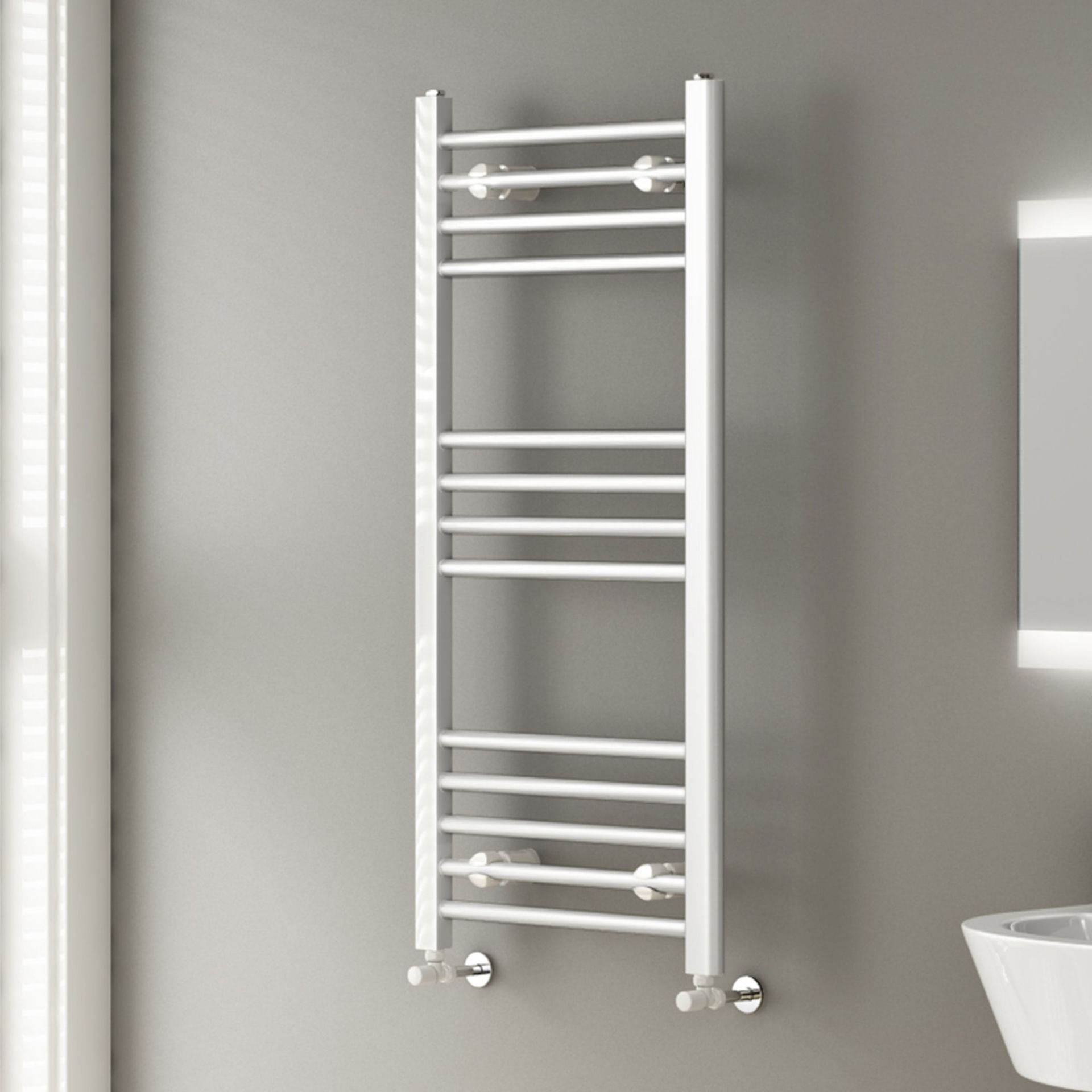 (PT166) 1000x450mm White Straight Rail Ladder Towel Radiator. Made from low carbon steel Finished