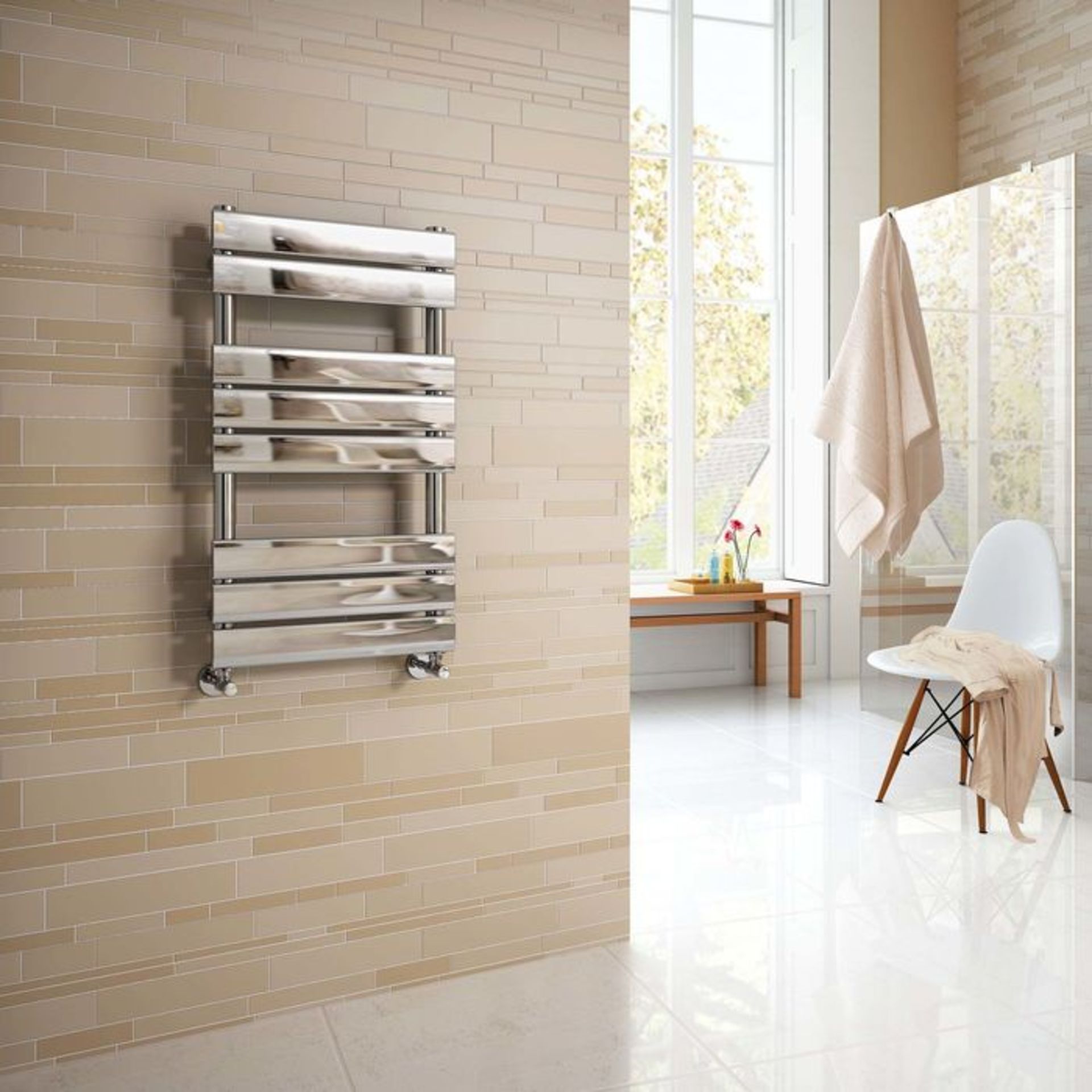 (PT52) 800x450mm Chrome Flat Panel Ladder Towel Radiator. RRP £244.99. Made from low carbon steel
