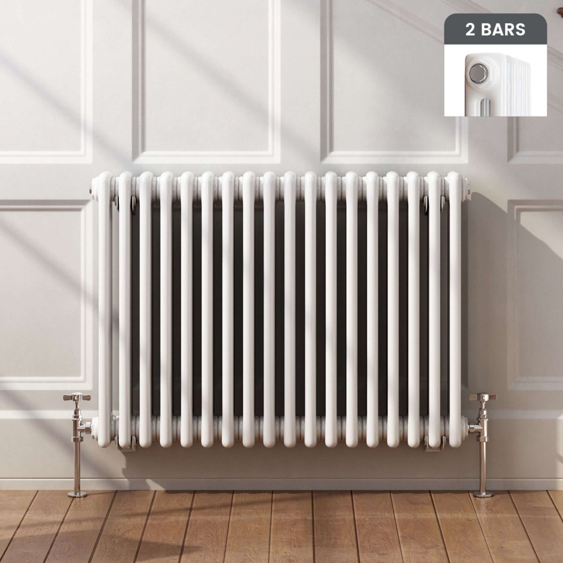 (XS86) 600x828mm White Double Panel Horizontal Colosseum Traditional Radiator. RRP £469.99. Made