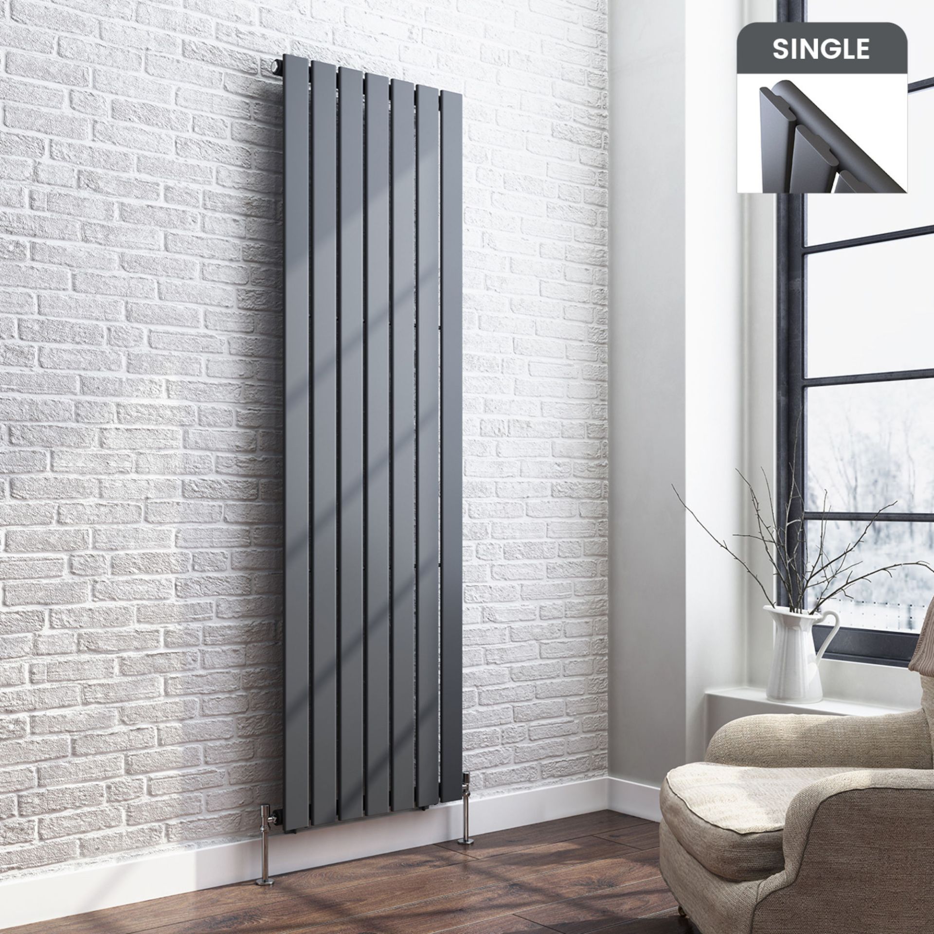 (PT100) 1800x532mm Anthracite Single Flat Panel Vertical Radiator. RRP £329.99. Made from high