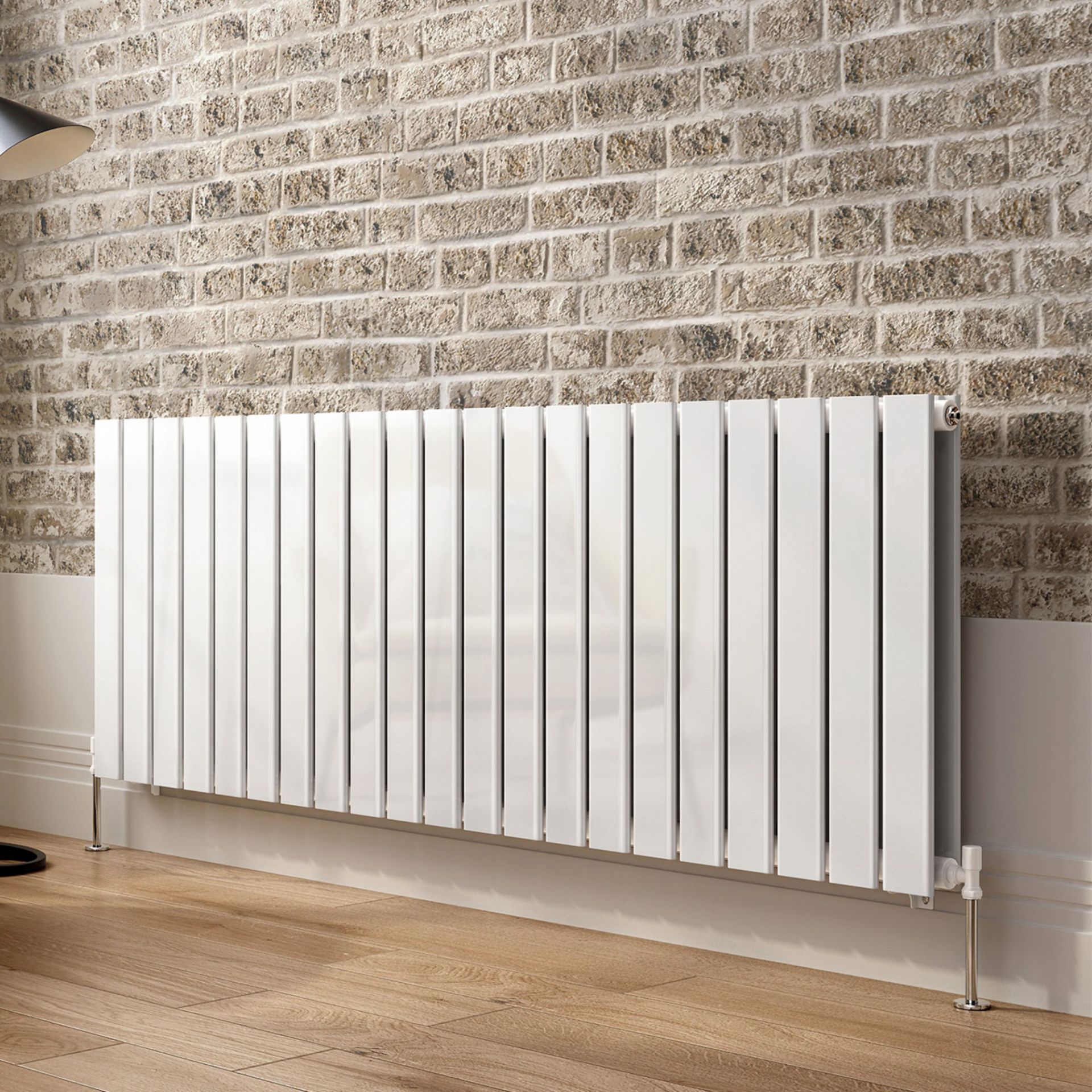 (PT8) 600x1596mm Gloss White Double Flat Panel Horizontal Radiator. RRP £499.99. Engineered under - Image 4 of 5