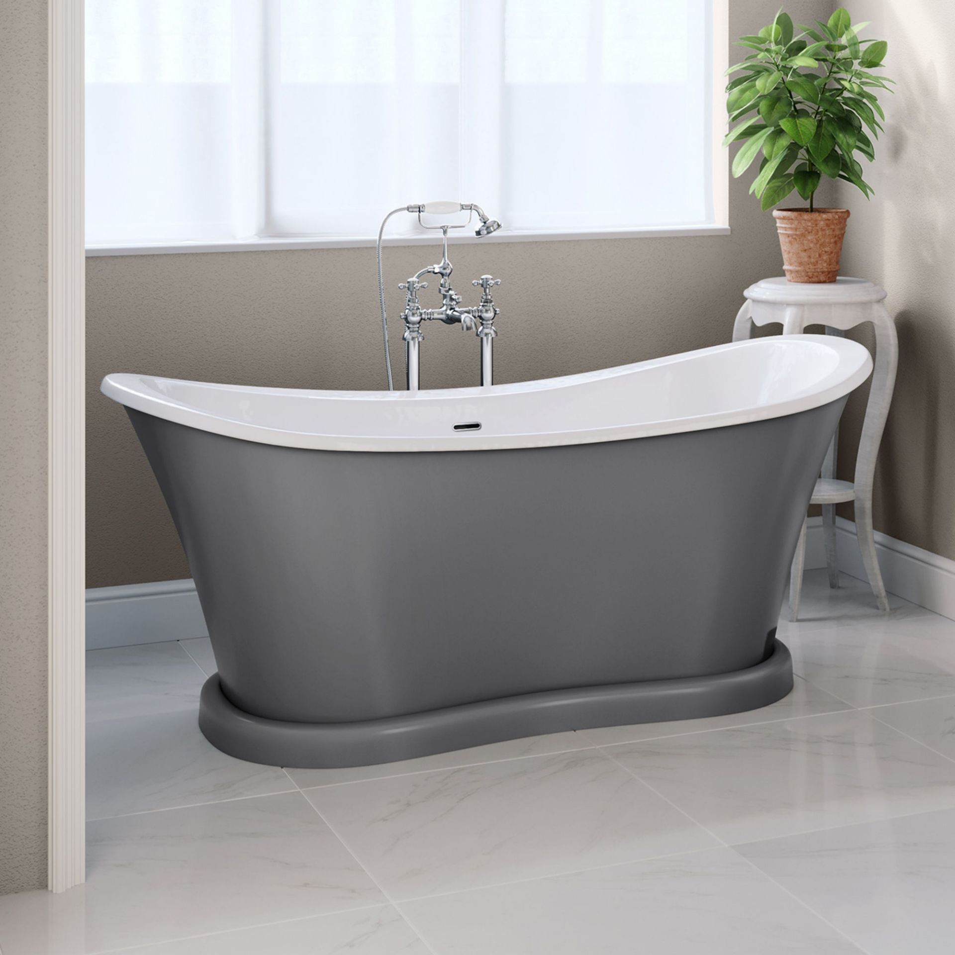 (XS3) 1700mm York Grey Bathtub. Victorian inspired bath Stunning Matte Earl Grey finish Double ended - Image 4 of 6