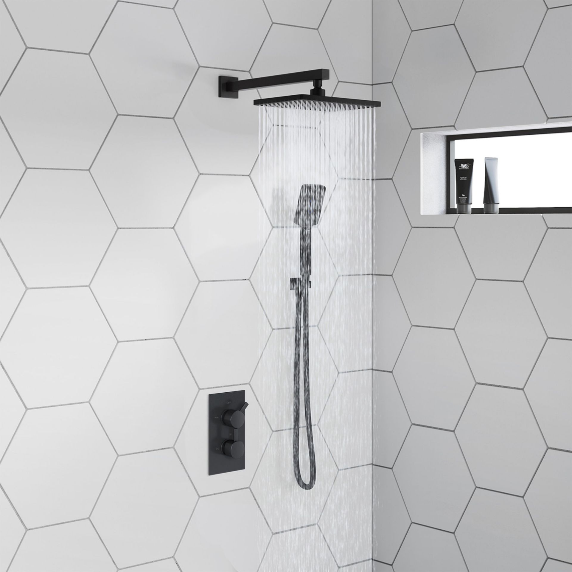 (PT65) Square Concealed Thermostatic Mixer Shower Kit & Large Head, Matte Black. Premium on trend - Image 2 of 5