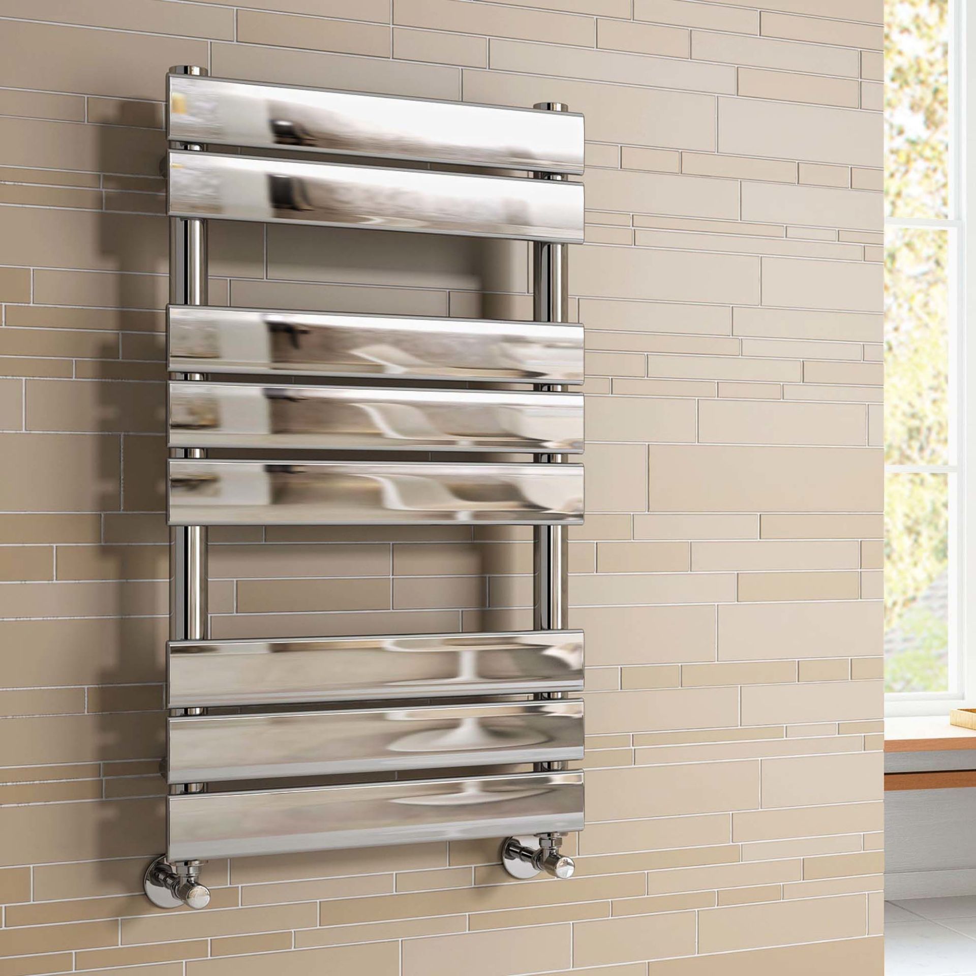 (PT52) 800x450mm Chrome Flat Panel Ladder Towel Radiator. RRP £244.99. Made from low carbon steel - Image 2 of 3