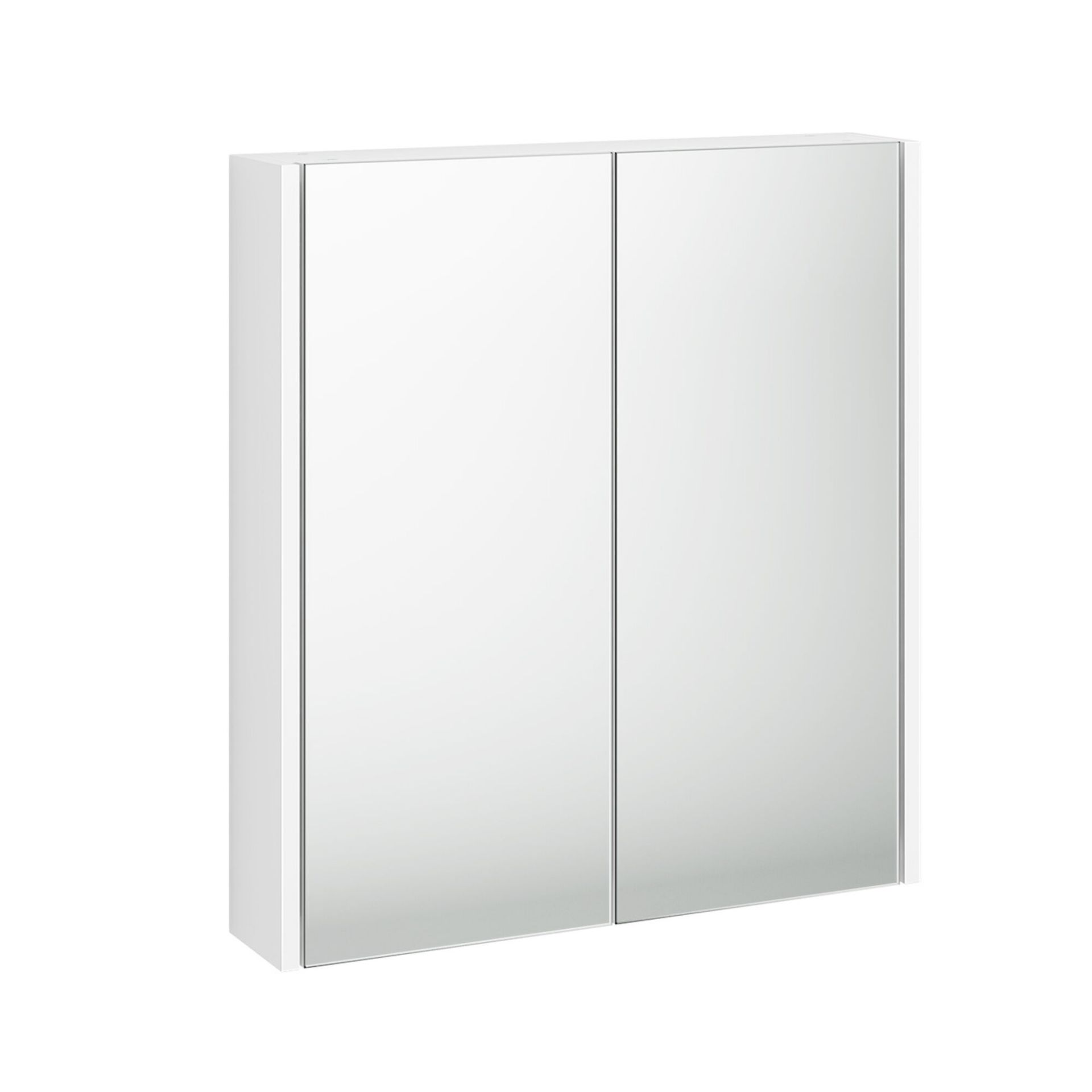 (PT111) 600mm Gloss White Double Door Mirror Cabinet. Double door opening concealing internal